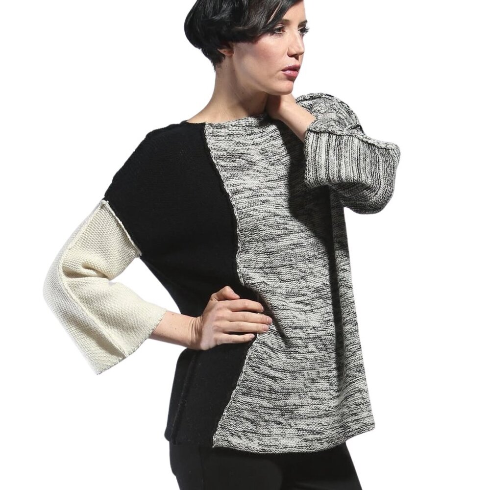 Zoe Couture 100% Cashmere Lagenlook Colorblock Black Cream Sweater Medium